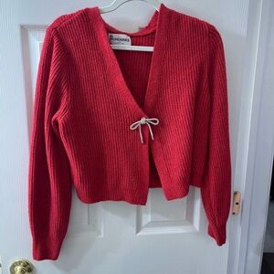 No Boundaries Red Cardigan with Bow Accent